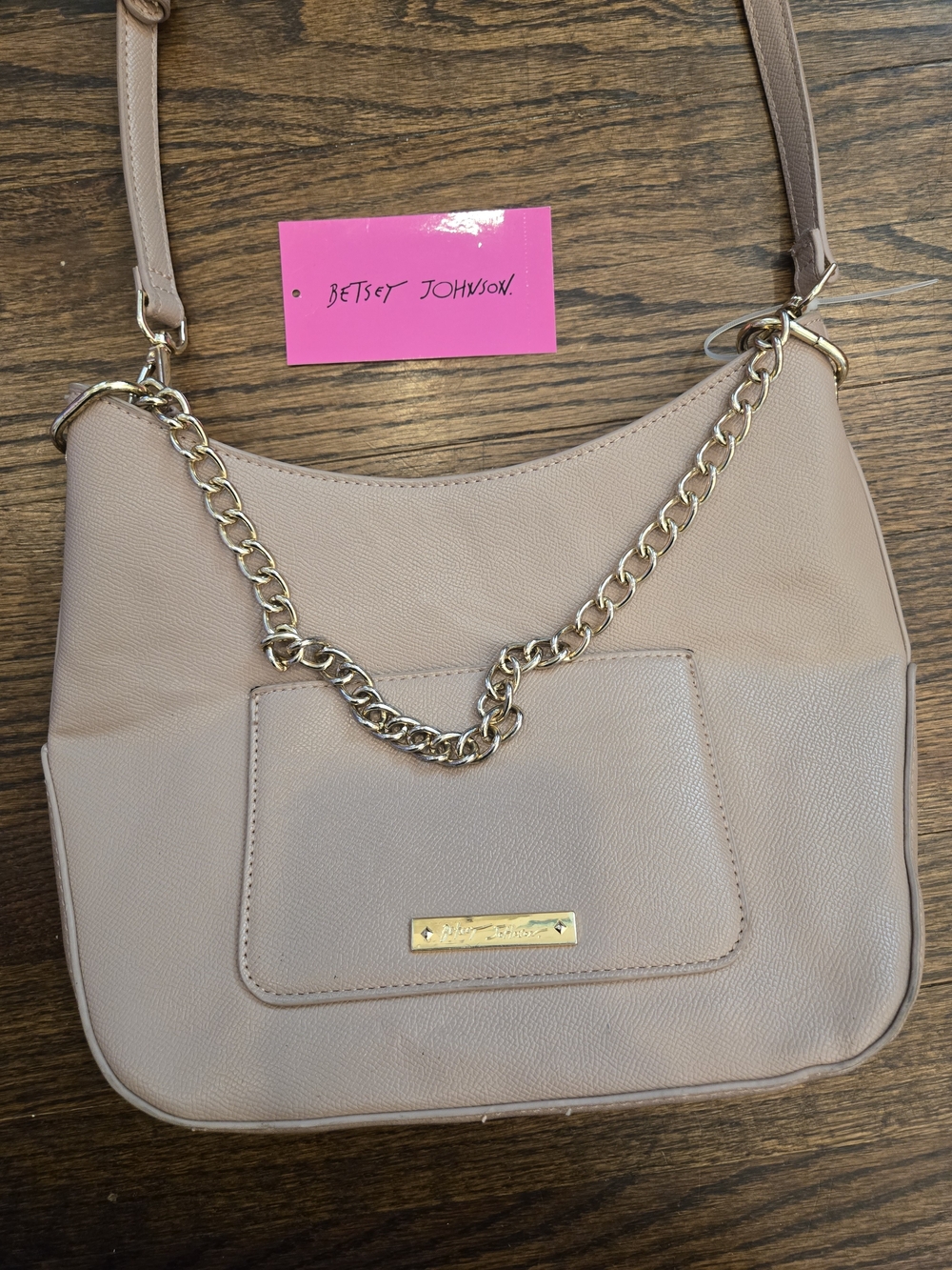 Betsey Johnson Nude Pink Chain-Accent Shoulder Bag
